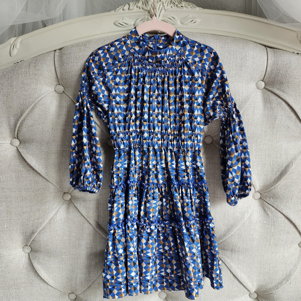 Lmn Girls Dress, Blue Geometric Size 4